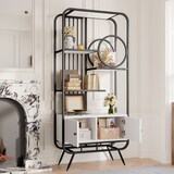 thumbnail of Metallregal mit Schrank Doppeltür Weiß+Schwarz 80x30x180 cm 4 Ablagen Stahlrohr MDF stabile hohe Füße modernes Design