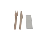 thumbnail of Kit couverts en bois 3 en 1 fourchette 16 cm + couteau 16 cm + serviette 1 pli par 250