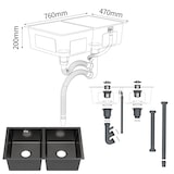 thumbnail of Gasfrit - Keukenspoelbak met 2 bakken, met sifon, voor werkblad van roestvrij staal kleur zwart, één spoelbak, 760 x 470 x 200 mm