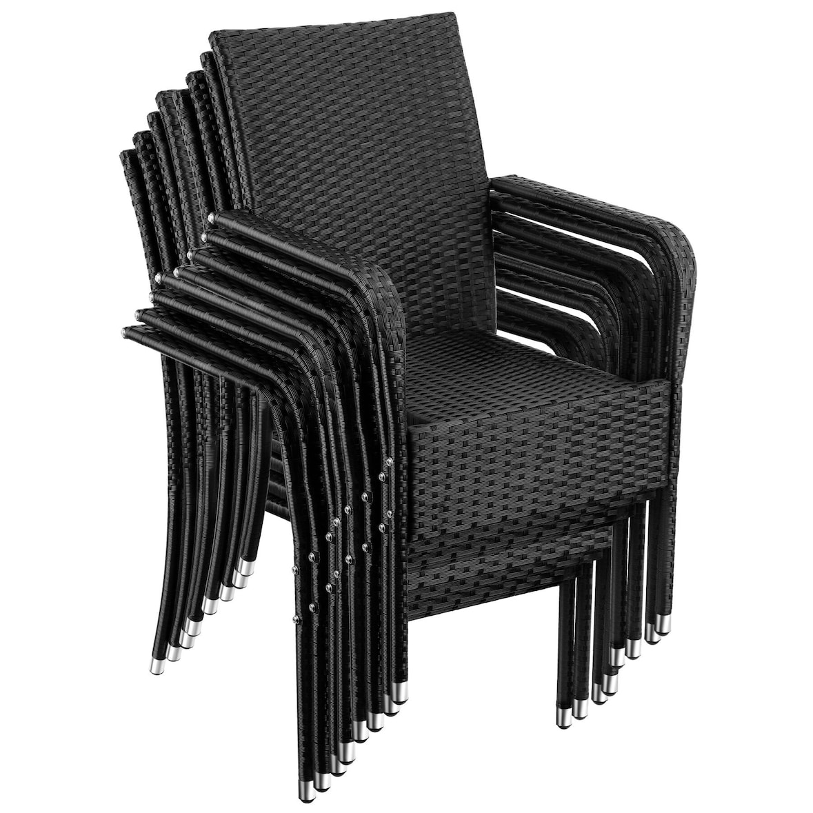 tectake Sillas de jardín de ratán GIRONA, apilable, capacidad de carga 120 kg - Juego de 8 negro