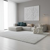 thumbnail of Teppich Hochflor Shaggy Uni Style Polypropylen Wohnzimmer Weiß Rechteckig 160x230 | Kadima Design