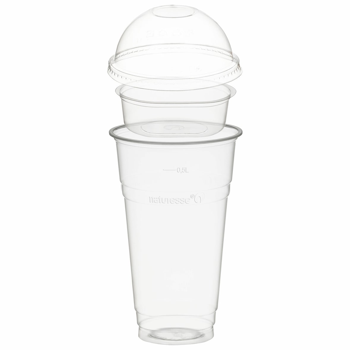 50x BIO Trinkbecher 500ml + Domdeckel ohne Loch + Einsatzbecher O 96mm (PLA)