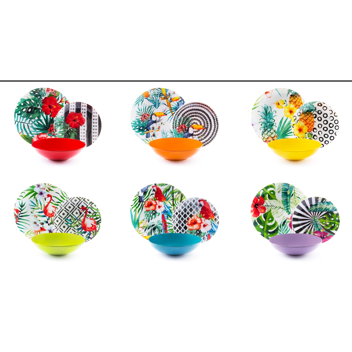 Juego de vajilla de porcelana multicolor Tropical Chic de 18 piezas de Excelsa