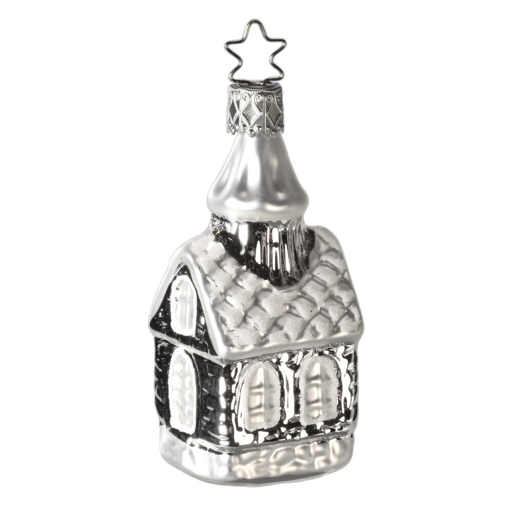 Christbaumschmuck Kapelle 9cm Glas Figur Mundgeblasen & Handbemalt Weihnachtsbaum Anhänger Weihnachten Christbaumanhänger Silber