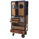 thumbnail of Apothekerskast HWC-D78, ladekast trolley metalen legplank, dennenhout vintage shabby look 146x60x35cm