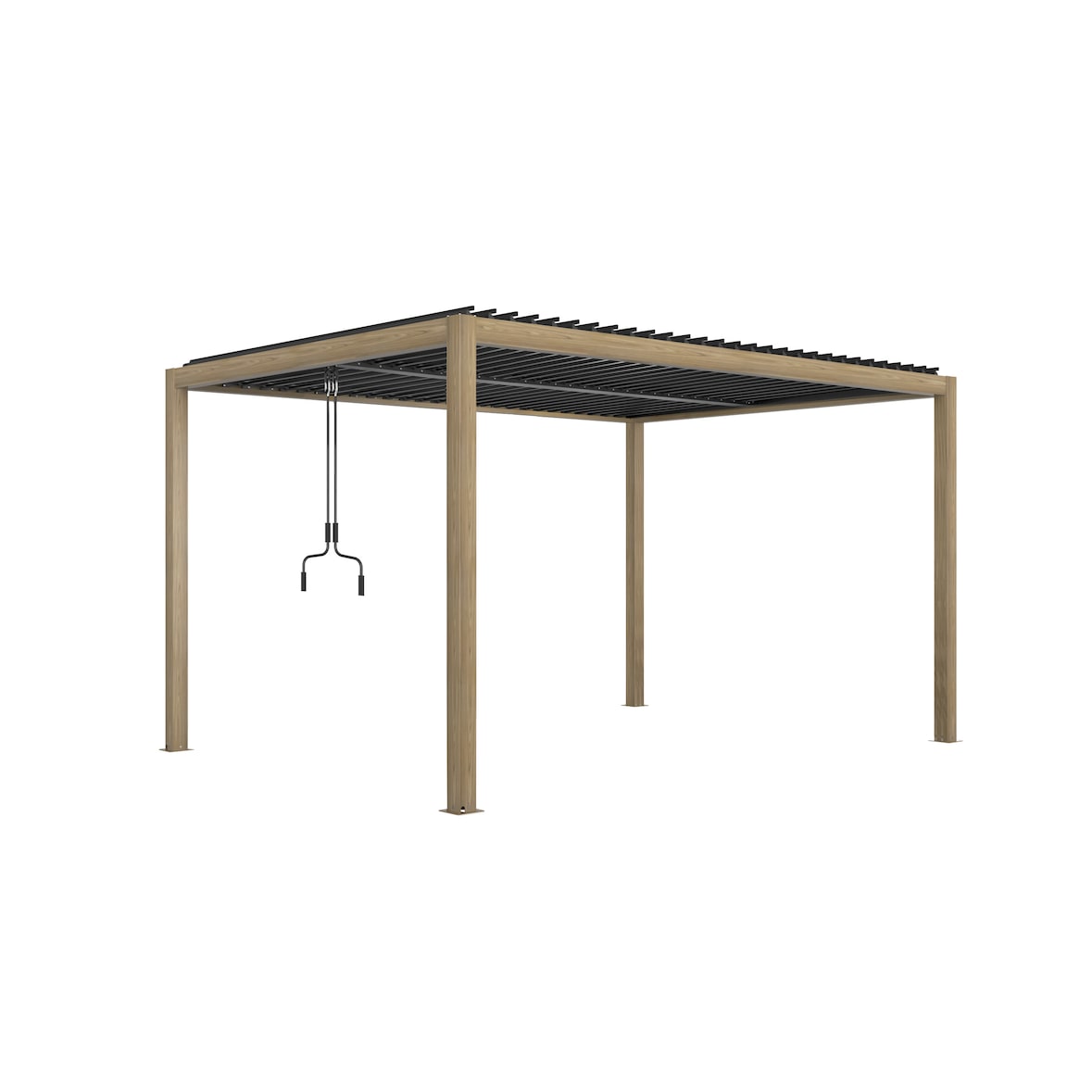 CRO Pergola bioclimatica rettangolare in alluminio con lamelle orientabili manualmente - colore effetto teak - misure: 390x300 h. 250 cm