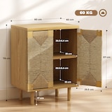 thumbnail of HOMCOM aparador bohemio de 2 puertas con cuerda tejida a mano, aparador de salón con estante ajustable, apertura por presión, roble, 60x40x78 cm