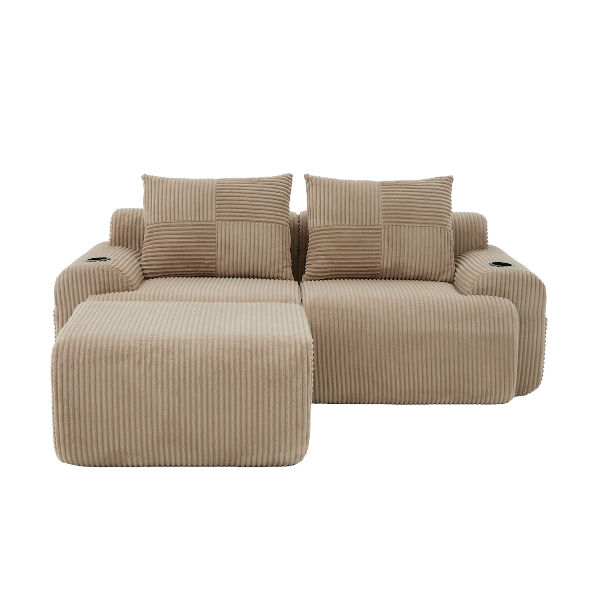 Kombinationssofa Cord Khaki 200x174x80 cm, modular mit Cupholder und Seitentasche