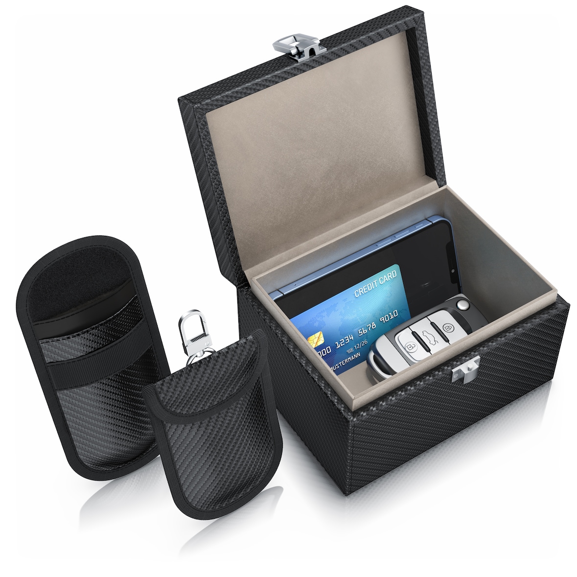 Aplic NFC/RFID Schlüsseltasche, Keyless Go Schutzbox, 3-tlg., inkl. 2 Schlüsselhüllen, Kartentresor, Signal Blocking