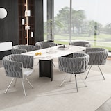 thumbnail of Merax Samt-Esszimmerstuhl, 6er set, Schlafzimmer-Drehstuhl, 360° drehbar Freizeit-Drehstuhl mit vier Stützbeinen aus Metall, Grau+Silber