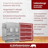 thumbnail of AL Briefkastensysteme 1 Fach Premium Edelstahl Unterputz Briefkasten Anlage mit Klingel, Post A4, modern, robust, wetterfest, Artikelnummer: 132T1U1KS