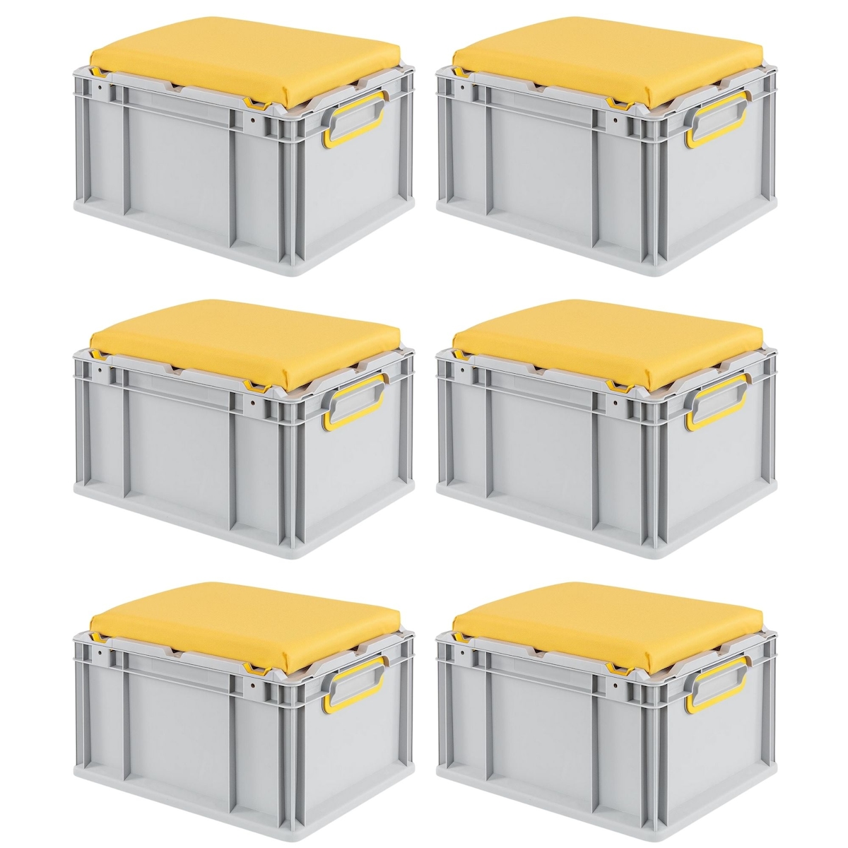 PROREGAL 6x Eurobox NextGen Seat Box Gelb | HxBxT 26,5x30x40cm | 20 Liter | Griffe geschlossen| Eurobehälter, Sitzbox