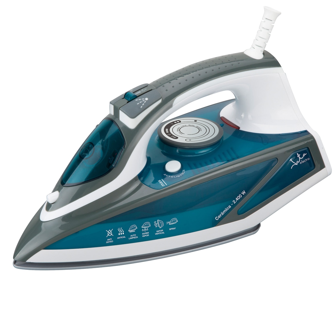 Plancha de vapor cerámica JATA PL619C con suela cerámica extragrande. Vapor vertical. Autolimpieza, antigoteo y antical. Golpe de vapor 0 g. 2600 W