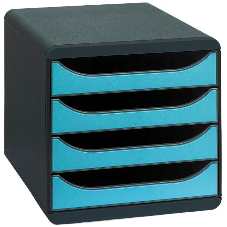 Exacompta 310782D 1x BIG-BOX ladenbox met 4 laden voor DIN A4+ documenten, Iderama, zwart-turkoois