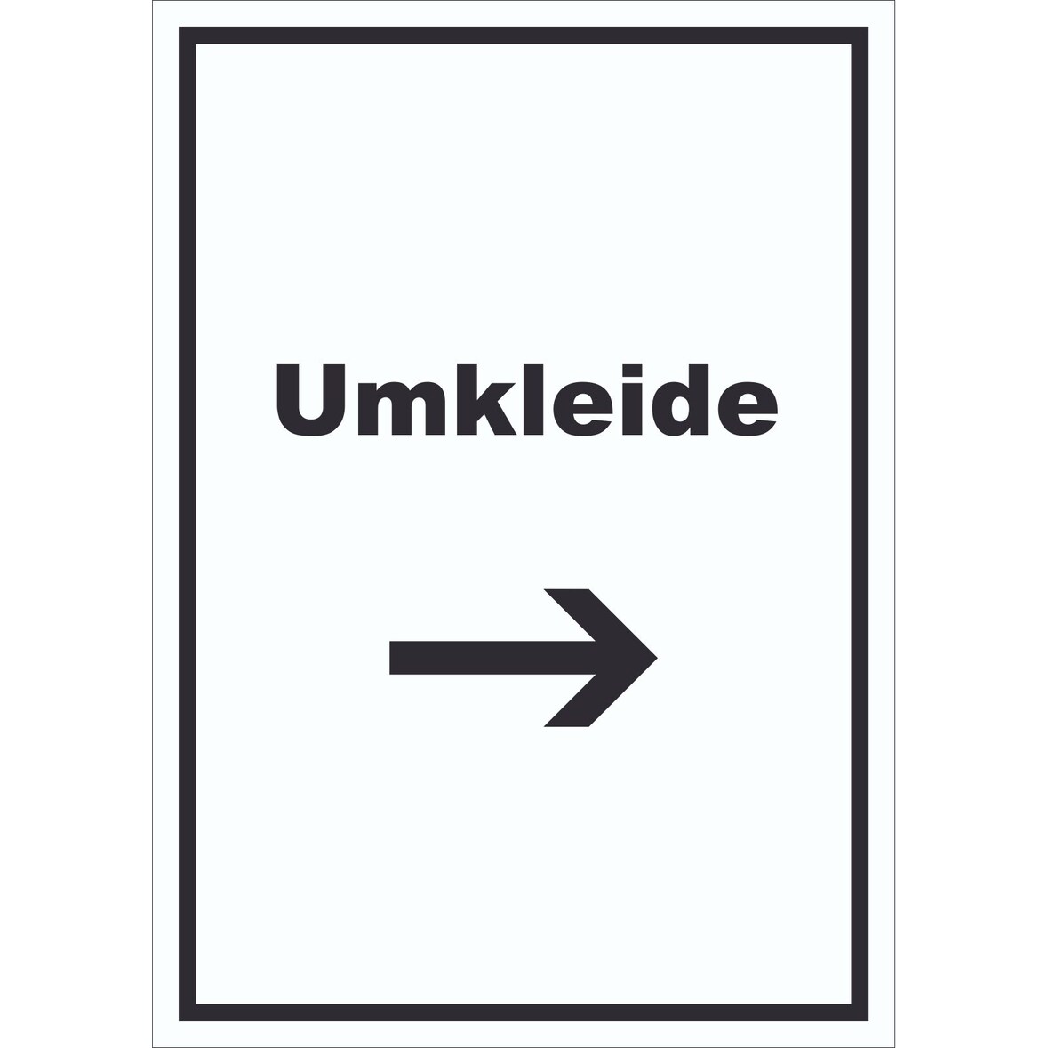 Umkleide Schild mit Text und Richtungspfeil rechts Ankleide Kabine hochkant A4 Rückseite selbstklebend