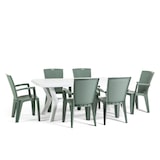 thumbnail of Ensemble repas de jardin composé de la table rectangulaire en résine Samuel, 6 chaises en résine monobloc empilables effet rotin Diana - Sauge/Blanc