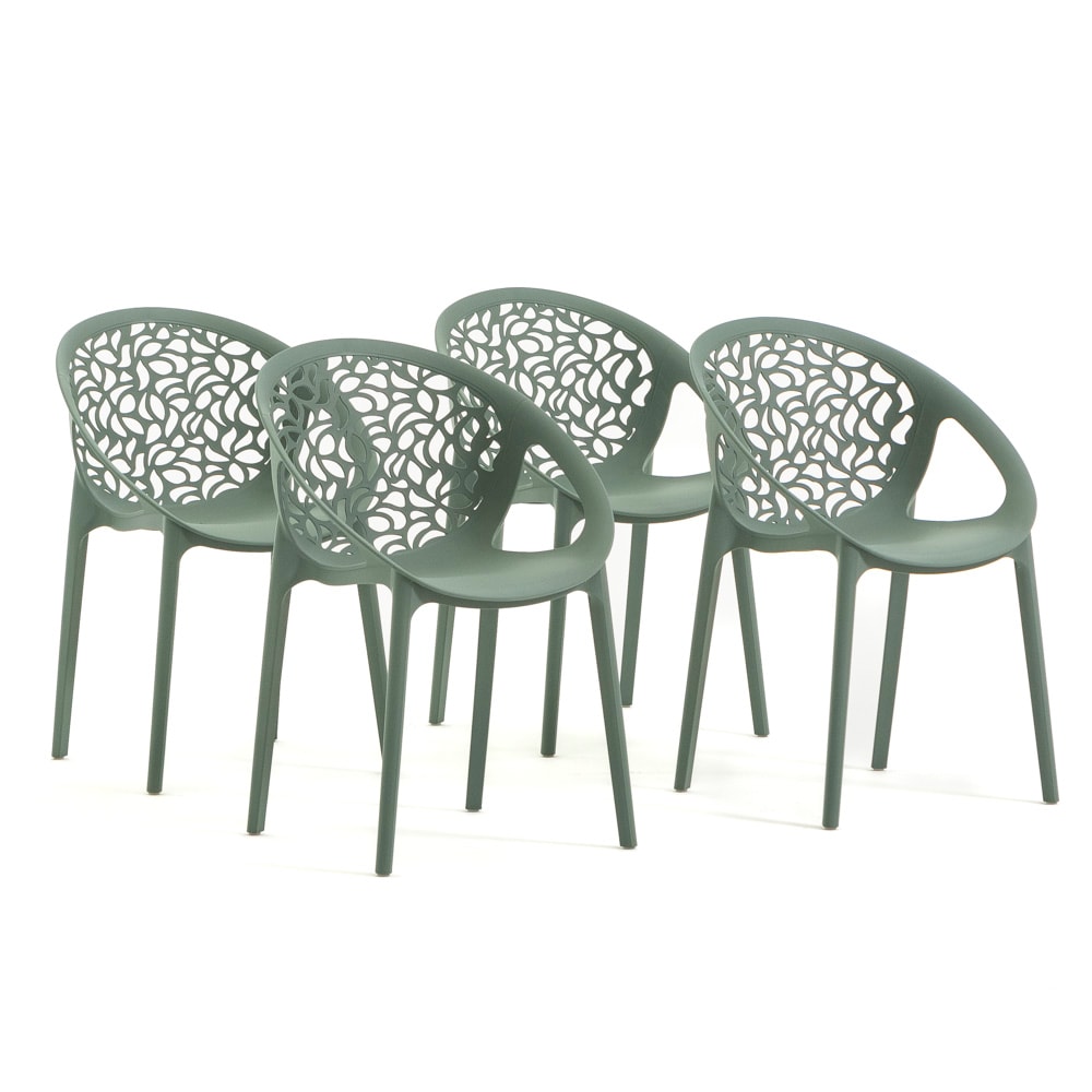 Set van 4 stapelbare stoelen AMBRA van polypropyleen met glasvezel, voor buiten en tuin, bar en restaurant, modern design voor keuken – Salie