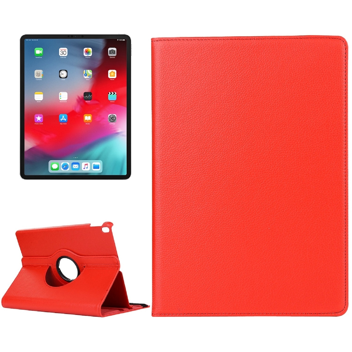 1x Schutzhülle für iPad Pro 12.9 (2018-2019-2020-2021) Tablet Hülle Schutz Tasche Case Cover Rot 360 Grad drehbar Rotation Bumper