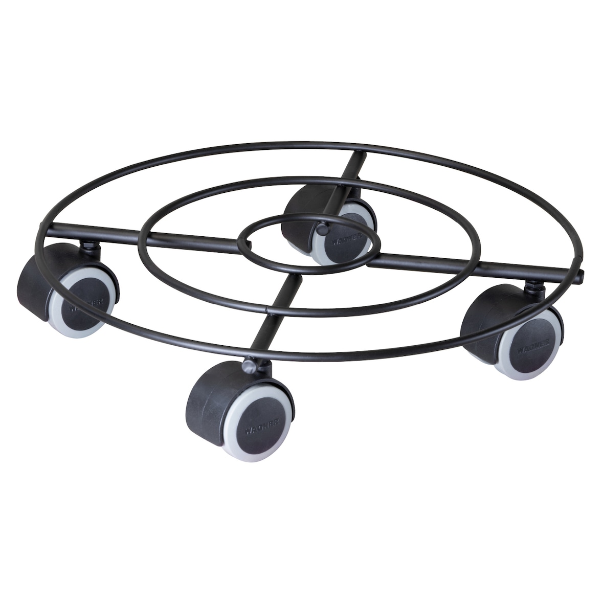 WAGNER Pflanzenroller DRAHT Ø 30 x 6,5 cm, für Innenbereich, Soft-Rollen, Stahl schwarz matt, Tragkraft 60 kg - 20094401