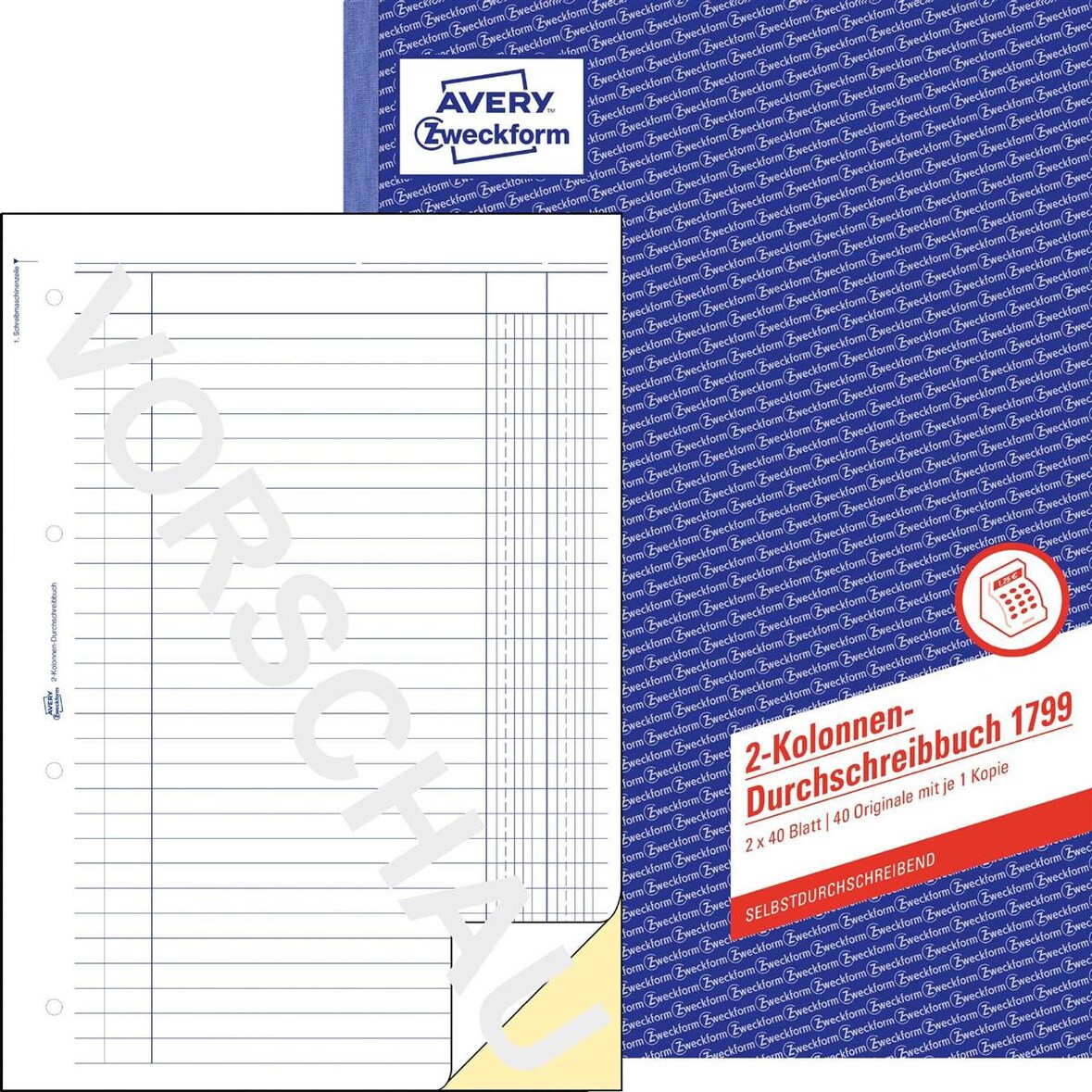 Avery Zweckform® 1799 1799 Kolonnen-Durchschreibbuch - A4, 2 Kolonnen, 2x 40 Blatt, SD