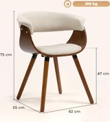 thumbnail of Polsterstuhl Polyester Beige 62x55x75 cm mit Rückenlehne, Gummiholzbeinen und verstellbaren Fußpads
