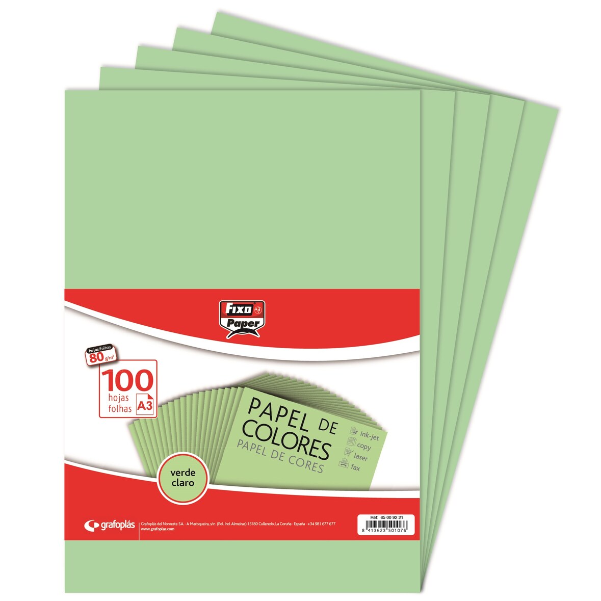 Pacote de 100 folhas Papel colorido A3 80g Verde claro