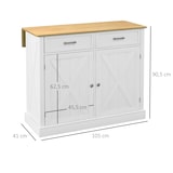 thumbnail of HOMCOM isla de cocina carro de cocina con encimera de madera plegable 2 puertas 2 cajones estante ajustable y 4 ruedas 105x60x90,5 cm blanco