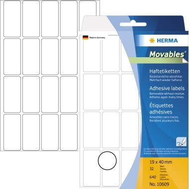 HERMA Haftetikett Movables 10609 19x40mm weiß 640 St./Pack.