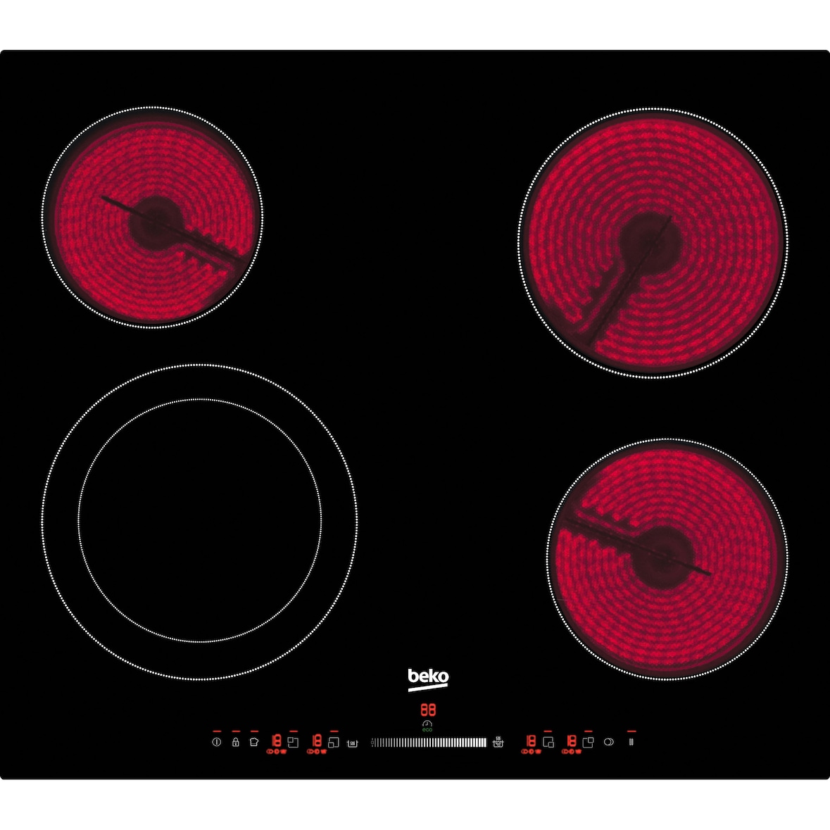 BEKO Table De Cuisson Vitrocéramique 4 Feux 6700w Noir hic64502t
