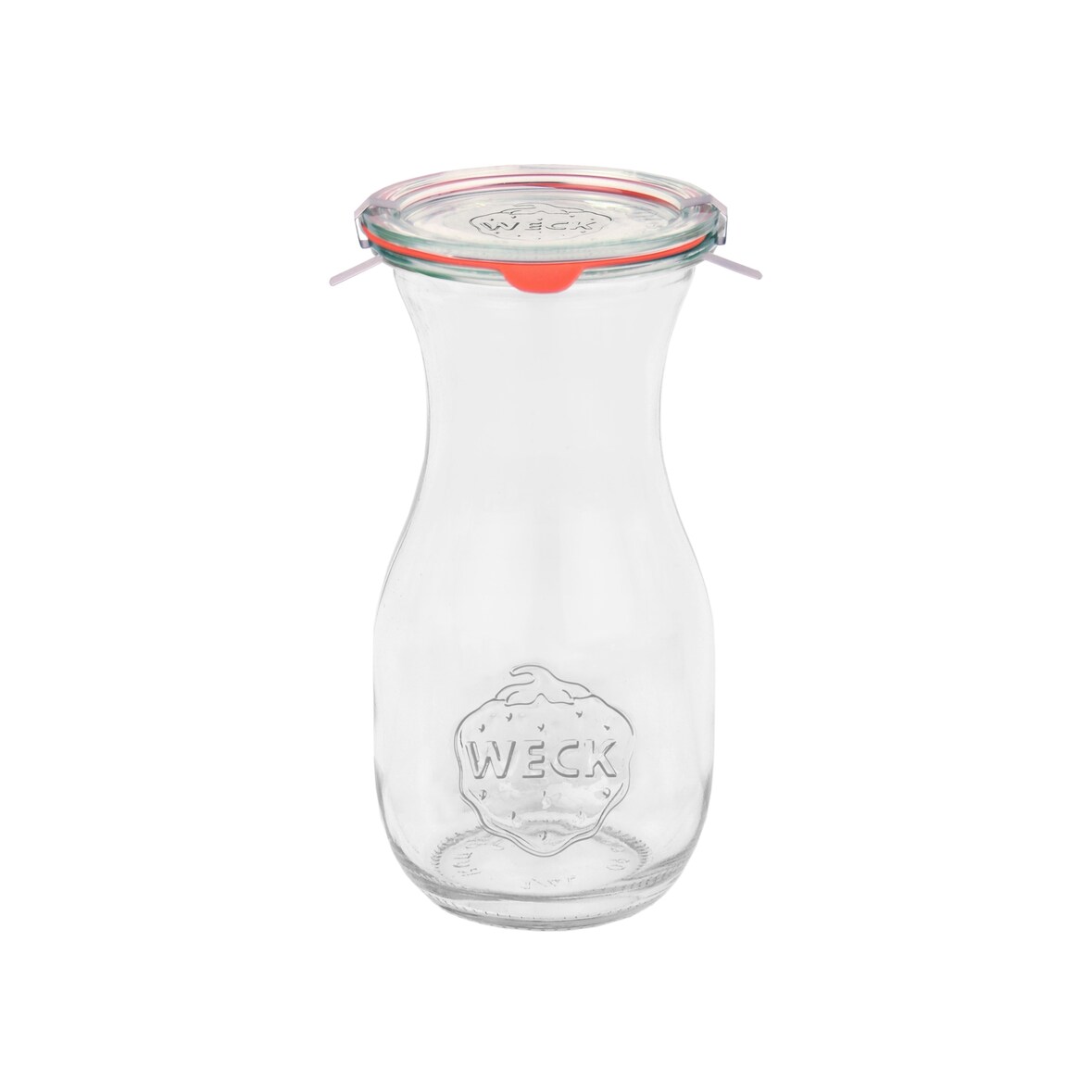12er Set Weck Gläser 290ml Saftflasche mit 12 Glasdeckeln, 12 Einkochringen und 24 Klammern inkl. Gelierzauber Rezeptheft von Diamantzucker