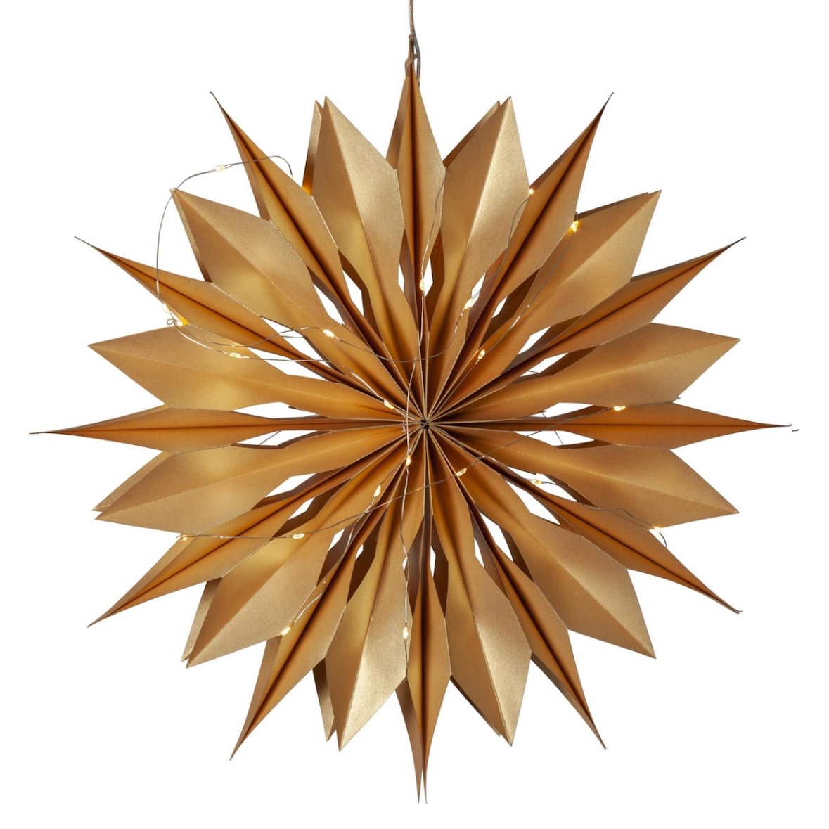 Papierstern Melli Weihnachtsstern Faltstern mit Lichterkette hängend 45cm gold