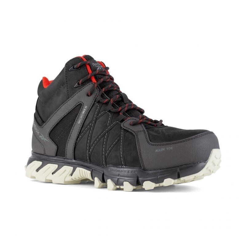 Reebok - Chaussures de sécurité montantes noire et rouge en cuir imperméable embout aluminium TRAIL GRIP S3 SRC http://carbonn.fr/img/co/392.jpg Taill