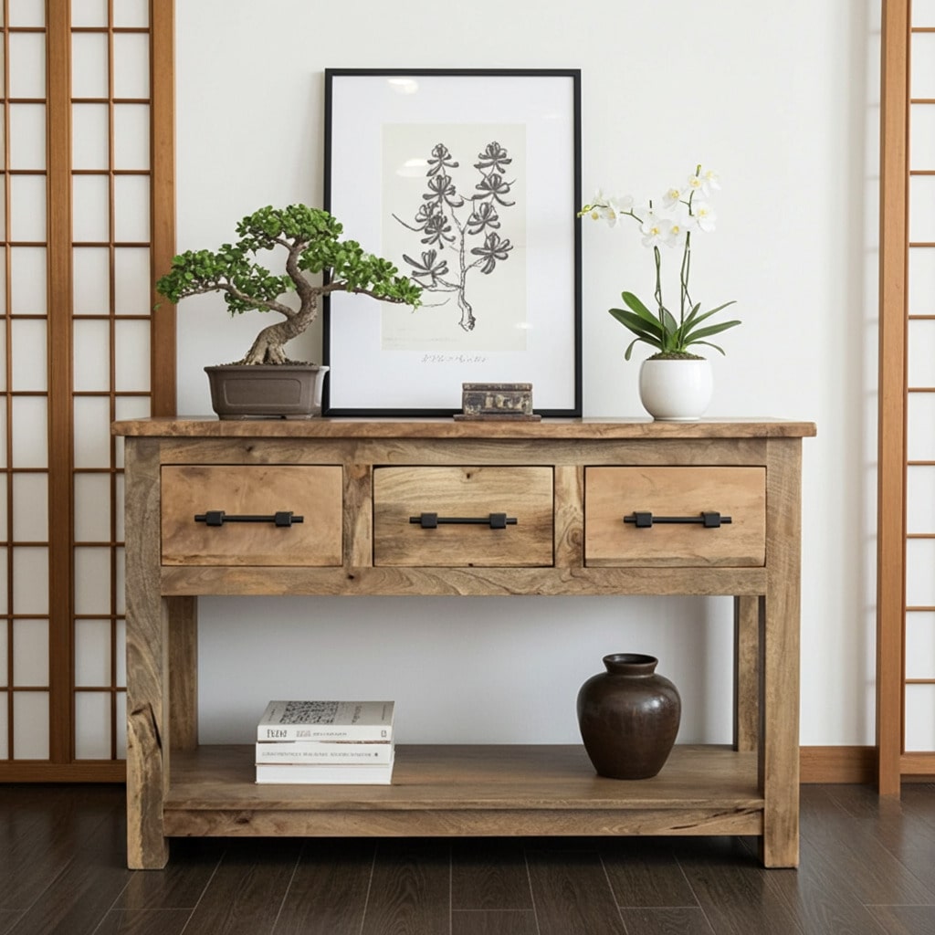 Muebles OPIUM OUTLET Cómoda Armario Aparador CON-3D natural de madera maciza de mango