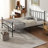 thumbnail of Einzelbettgestell 140x200 Metallbett Stahlrahmen stabil 150kg belastbar Kopfteil Muster Anti-Rutsch Anti-Lärm Bettgestell für Gästezimmer Schwraz