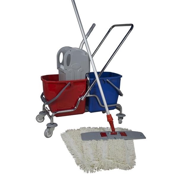 CleanSV Wischset 50 cm - Doppelfahrwagen Chrom / Reinigungswagen mit Presse, Mop Set: bestehend aus 3 Baumwollmop / Wischmop 50 cm , einem 50 cm Klapp