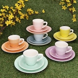 thumbnail of Spring 18tlg Kaffeeservice Steingut 6 Personen bunt Tassen Untertassen Teller