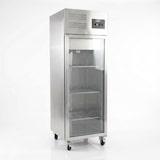 thumbnail of Romux® Kühlschrank mit 1 Türen Glastüren 68 cm mit Umluftkühlung | Gastro Kühlschrank aus Edelstahl mit 600 L Kapazität - 3 Einlegeböden und 270 W