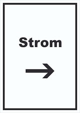 thumbnail of Strom Schild mit Text und Richtungspfeil rechts Anschluss hochkant A4 Rückseite selbstklebend