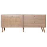 thumbnail of TV rack HWC-M38, mesa TV lowboard Cajonera TV cabinet, puerta cajón, madera de ratán Kubu 56x140x41cm aspecto roble