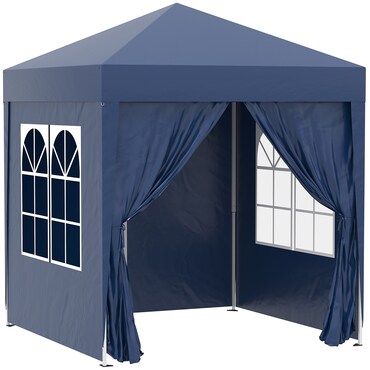Outsunny Tenda Dobrável 2x2 m com 4 Paredes Laterais Portas Janelas Azul