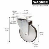 thumbnail of WAGNER Luxus Möbelrolle ALU DESIGN - Softlauffläche, Durchmesser Ø 75 mm, Anschraubplatte, Tragkraft 50 kg - 03138301