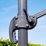 thumbnail of Vrijhangende parasol 3×4 m kantelbaar, draaibaar en met verzwaringsplaat op wielen van grijs aluminium