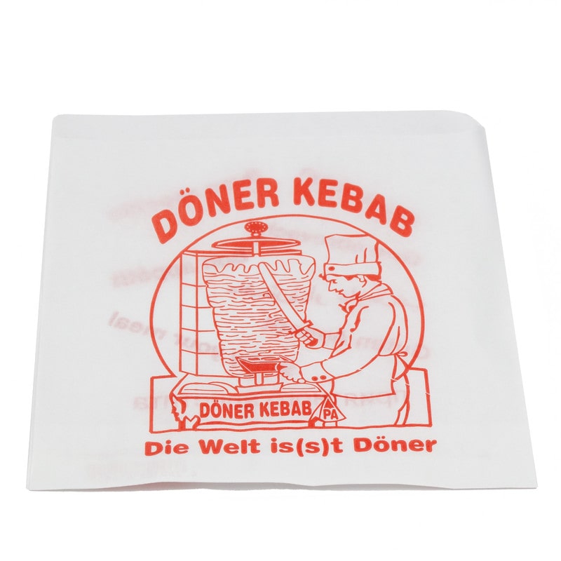 DayBays 200 Kg Döner-Tüten 16x16 cm weiss mit rotem Druck "DÖNER KEBAB" und Spenderbox