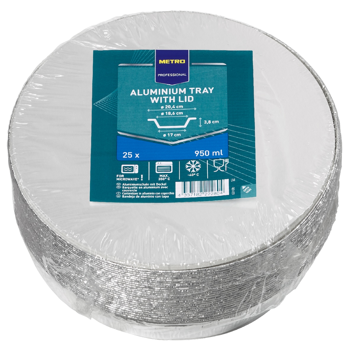 METRO PROFESSIONAL Aluminium schaal met deksel, aluminium, Ø 23 x 4.4 cm, 6 x 25 stuks