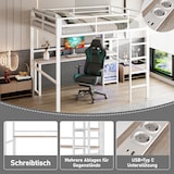 thumbnail of Hochbett 140x200 cm aus Eisenrahmen mit Schreibtisch und Steckdose – funktionales Design und hohe Sicherheit Weiß