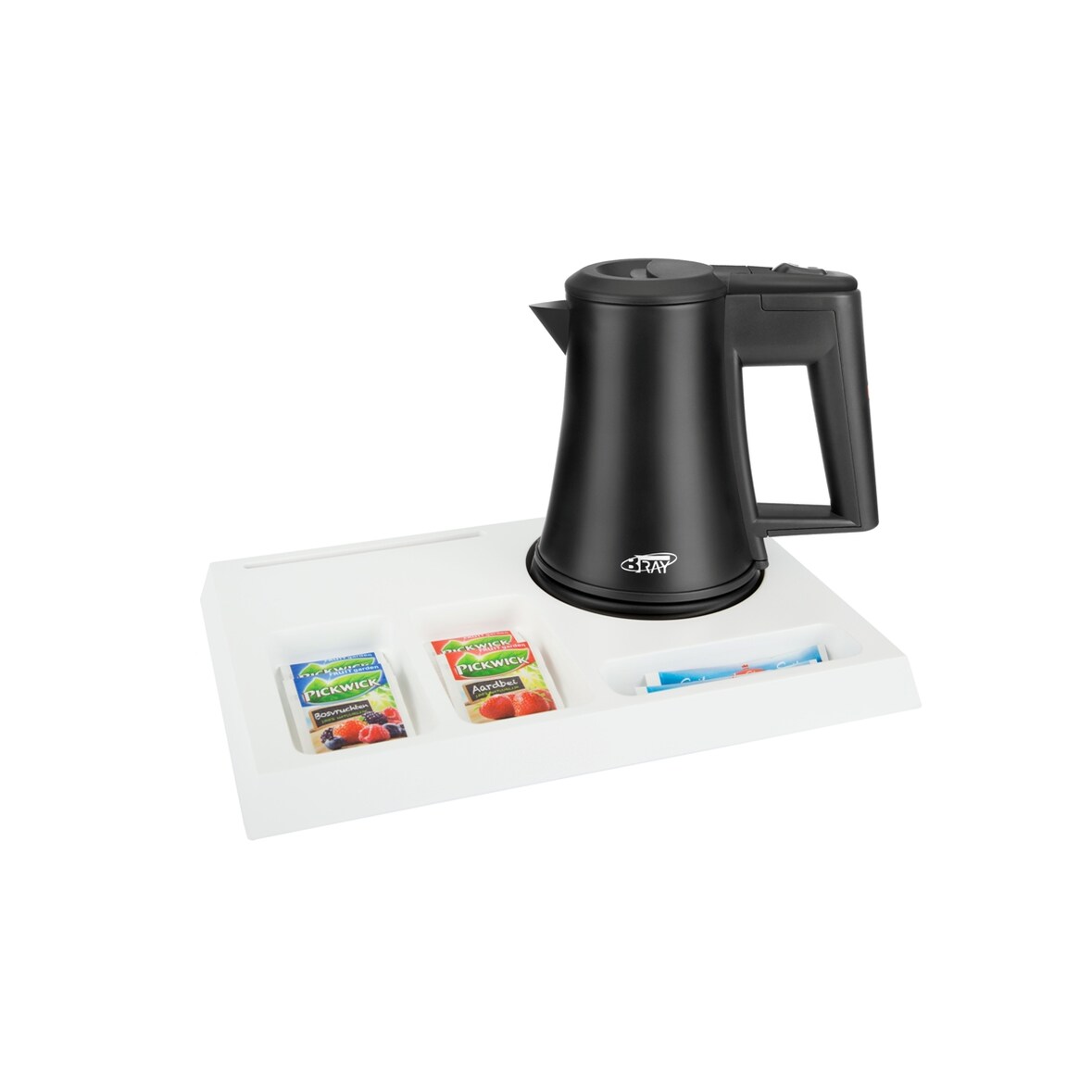 Willkommenstablett SIGNUM Weiss mit STAR Wasserkocher 0,5 L Schwarz B-Tray Begrüßungstablett Kaffeetablett Teestation Kaffeestation