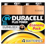 thumbnail of Duracell Batterie Alkaline, E-Block, 6LR61, 9V Plus, Extra Life, Retail Blister (4-Pack)