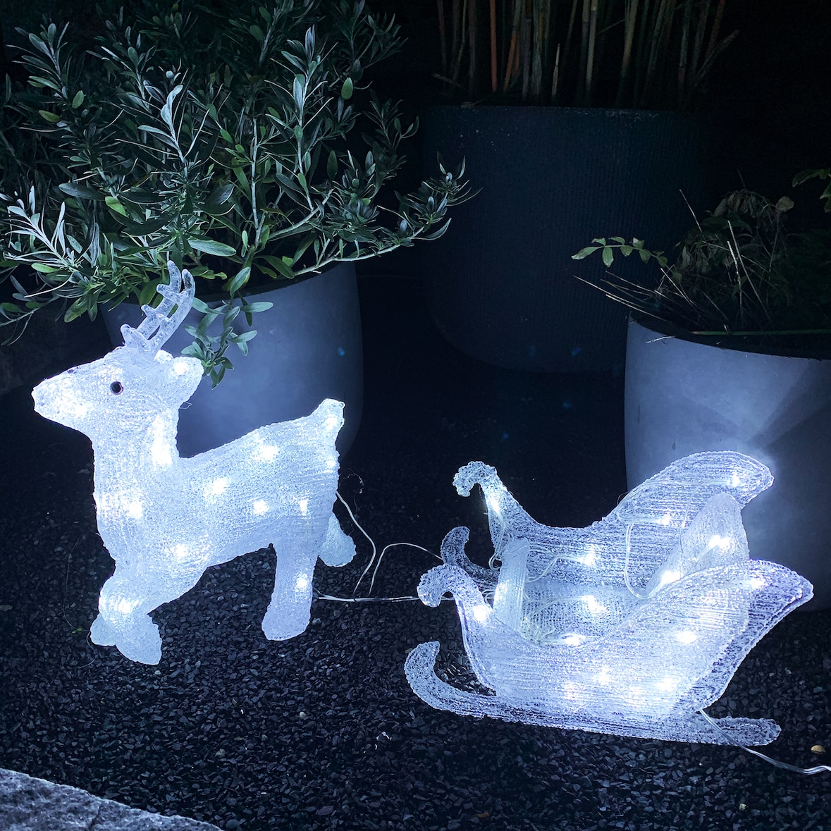 Acryl Rentier Schlitten 80 LED Weihnachtsbeleuchtung Außenbeleuchtung