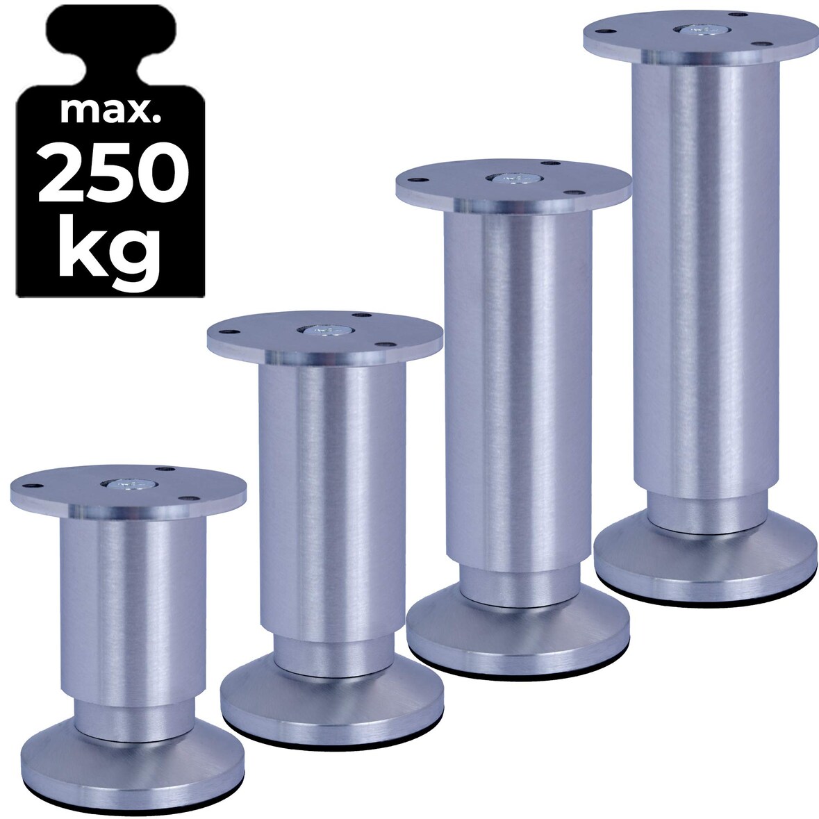 8 Möbelfüße Sofafuß Möbelbeine ALUMINIUM gebürstet Höhe 35 cm 38 mm stabile Ausführung Sofa Bett