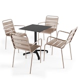 thumbnail of Set aus schwarzem Laminat-Terrassentisch und 4 taupefarbenen Sesseln